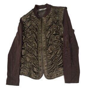 Peter Nygard Women's Medium Leather Knit Jacket Metallic Copper Rouched Studded